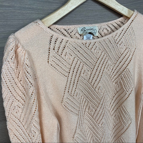Savion Vintage Peach Puff Sleeve Knit Sweater S - Picture 4 of 7